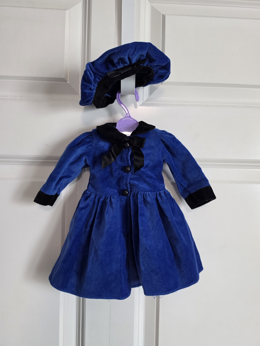 Classic Royal Blue Velvet Dress coat with beret Hat american girl 18in doll size